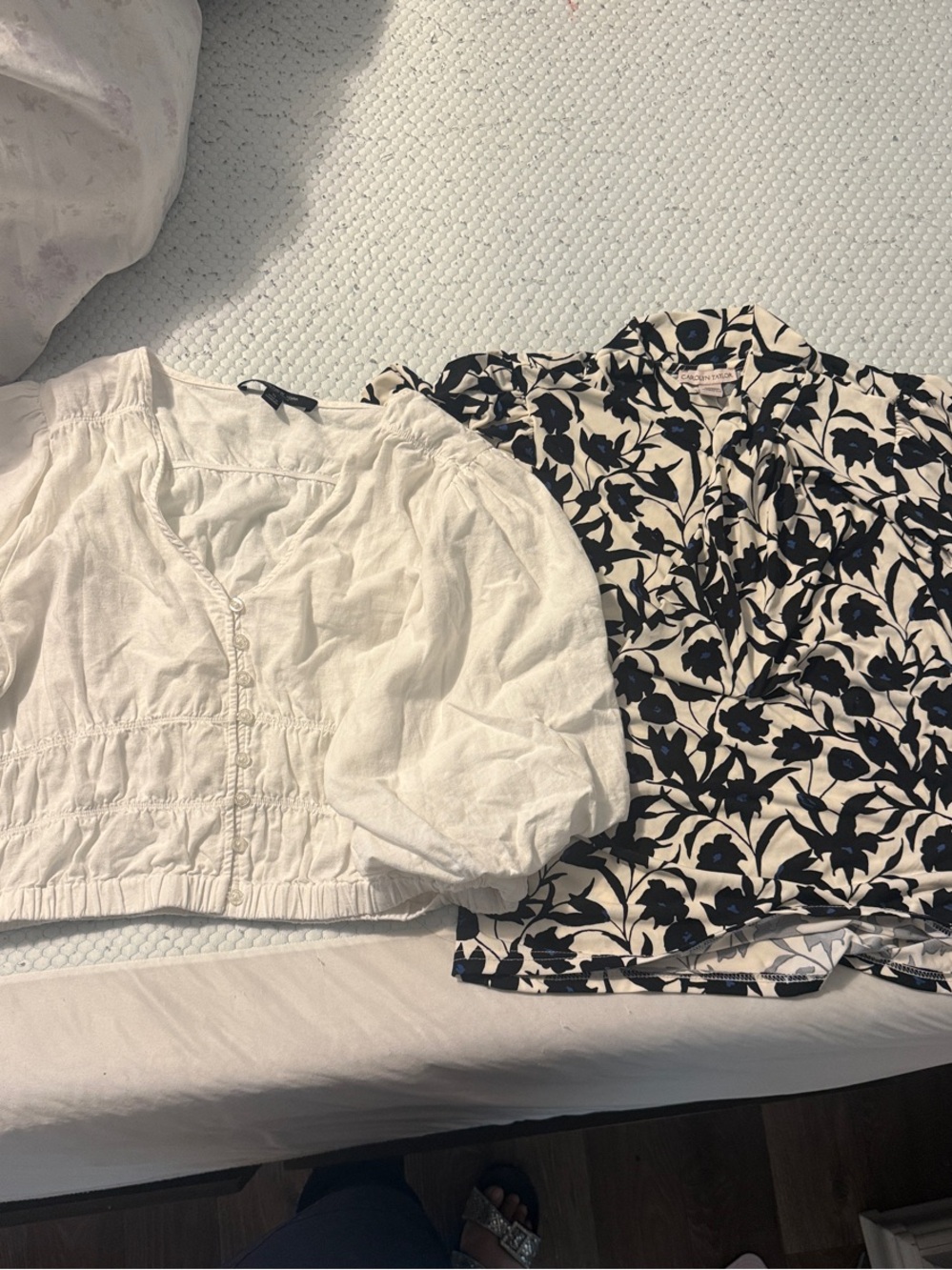 Marc New York White Puff Sleeve Top & Black Floral Shirt Duo